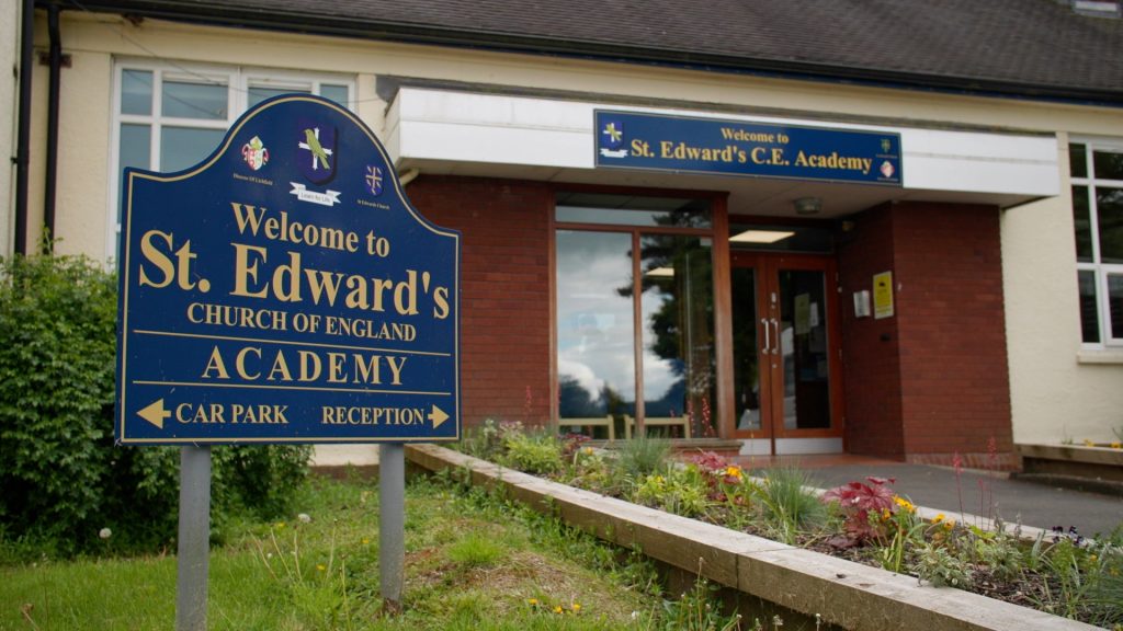 Photo of the sign at St Edward's School in Leek